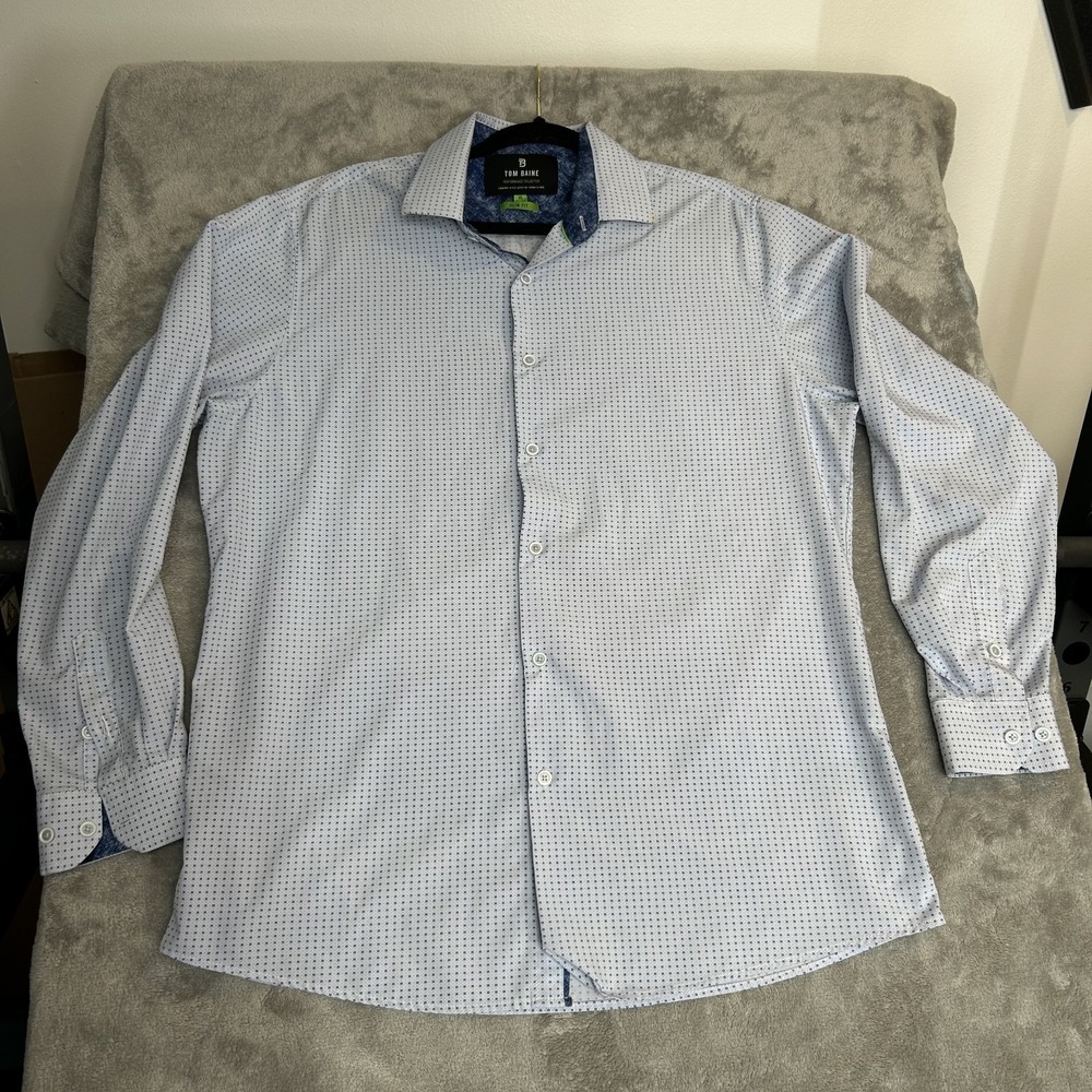 Tom Baine Slim Fit Button Down Dress Shirt Men's Size XL Color W and Blue